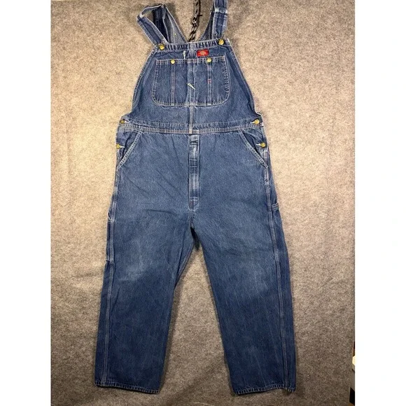 Dickies Men's Blue Denim Bib Overalls Carpenter Work Pants 40x30 - Picture 1 of 8